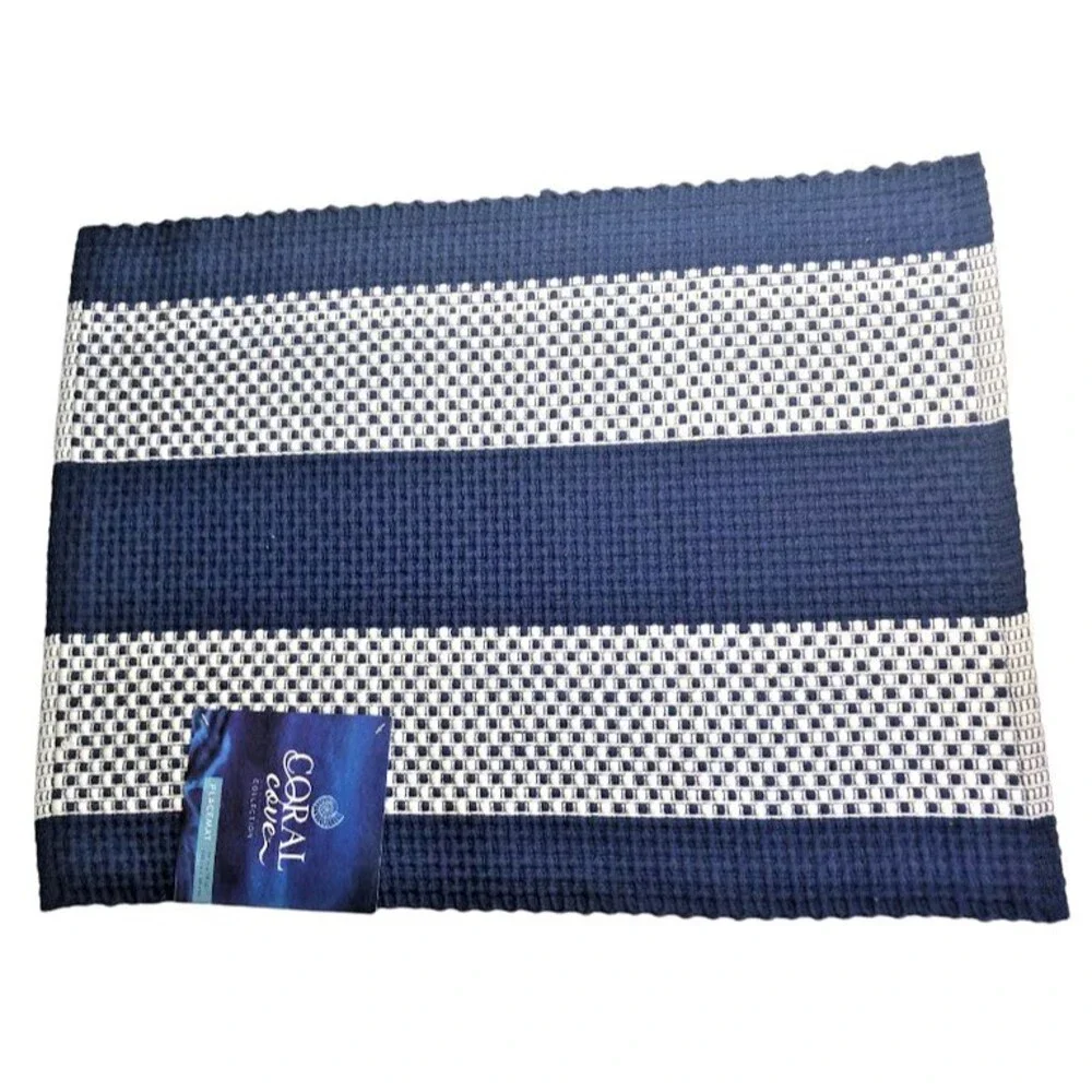 Coral Cove Fabric Placemats Set of 4 Navy White 19x14 Cotton Tropical Beach